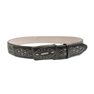 Brown Genuine Leather Calf Hair Aztec Ribbon Trim Belt